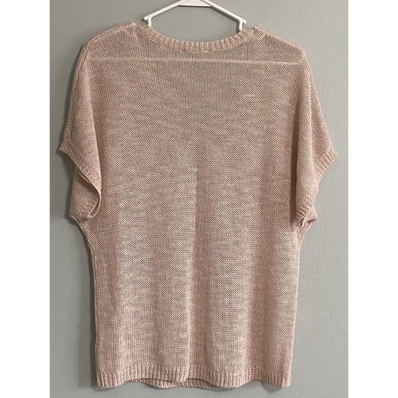 LA Made Linen Blend Small Sweater Crocheted Lightweight Blush Pink V-Neck - Picture 7 of 7